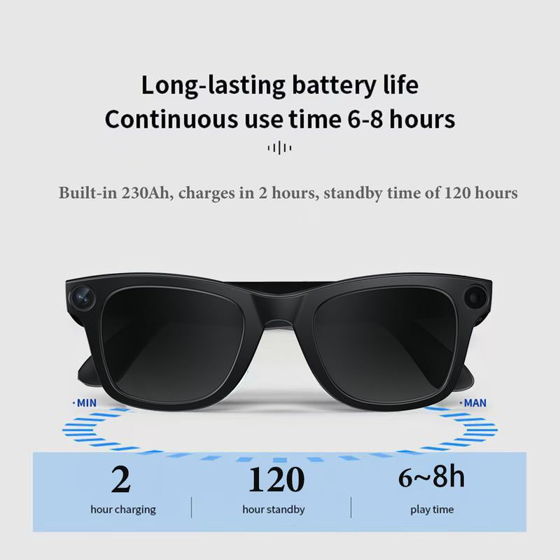 Alano World Touch-Control Smart Glasses with HD Cameras, Bluetooth Voice Communication, Lightweight Design, Dual Interchangeable Lenses, Day/Night Switch, and Surround Sound Speakers