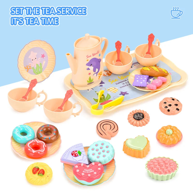 7 Afternoon Tea Sets Kid Pretend Play Toys Girls Play House Kitchen Food for Children Party/Picnic Gift Simulation Cup Cake