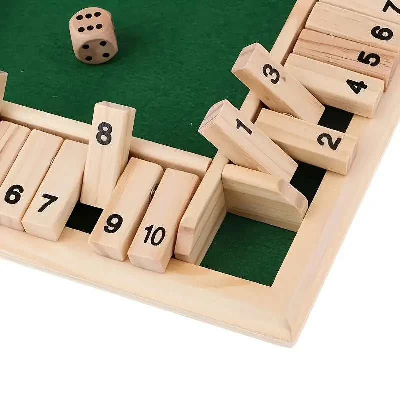Classic 4 Sided Wooden Board Game with 2 Dice and Shut-The-Box Instructions, Classics Tabletop Version and Pub Board Game
