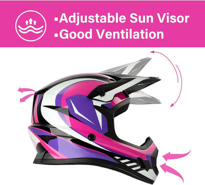 Dot Youth Kids ATV Motorcycle Helmets Full-Face Kids Helmet with Adjustable Chin Strap for Boys and Girls Kids Dirt Bike BMX Cycling W/Goggles+Gloves