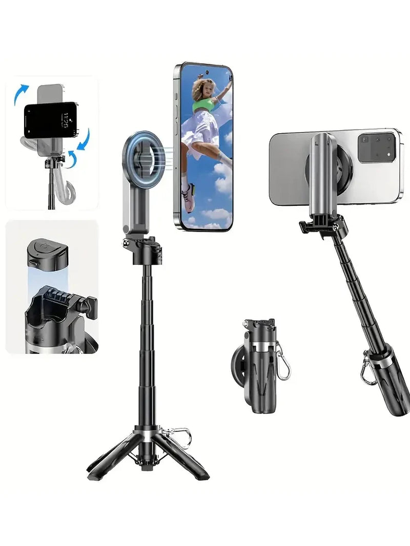 4-in-1 Multifunctional Selfie Stick with Wireless Remote Control, Magnetic Cell Phone Clip, and 360° Rotation