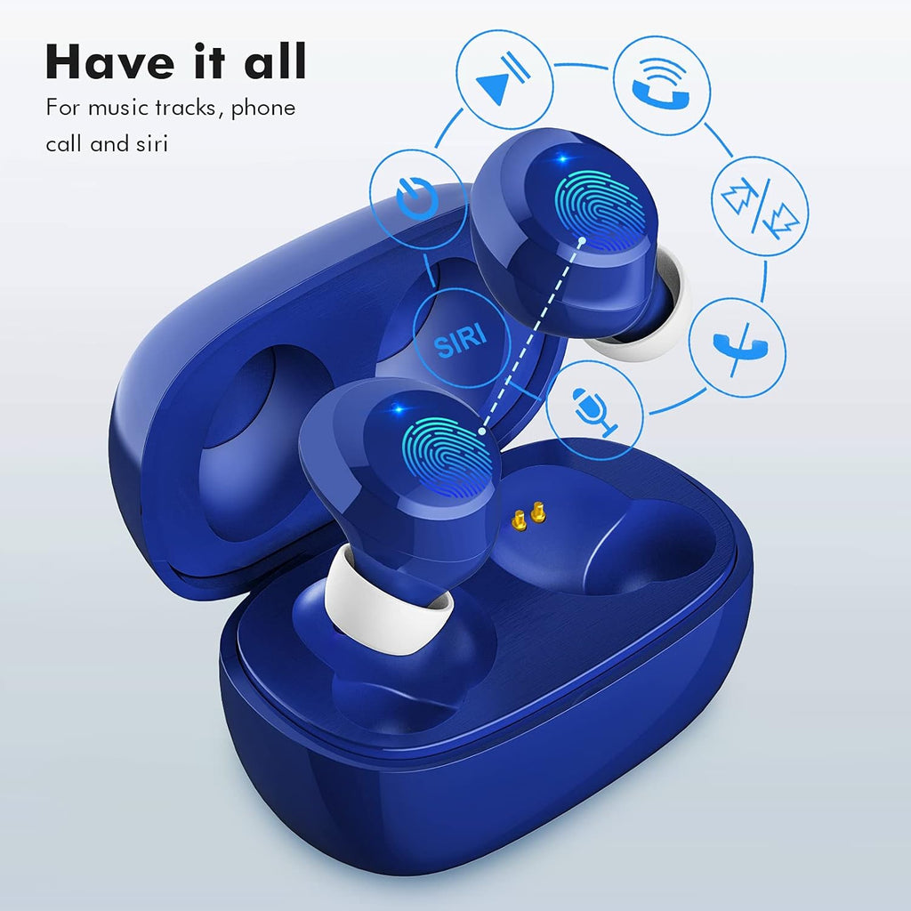 True Wireless Earbuds, Bluetooth 5.1 Small Ear Buds Comfortable Deep Bass Earphones 24Hrs Playtime Mini Charging Case IPX7 Waterproof Earbuds In-Ear Stereo Headphones Headset for Sports Workout Blue