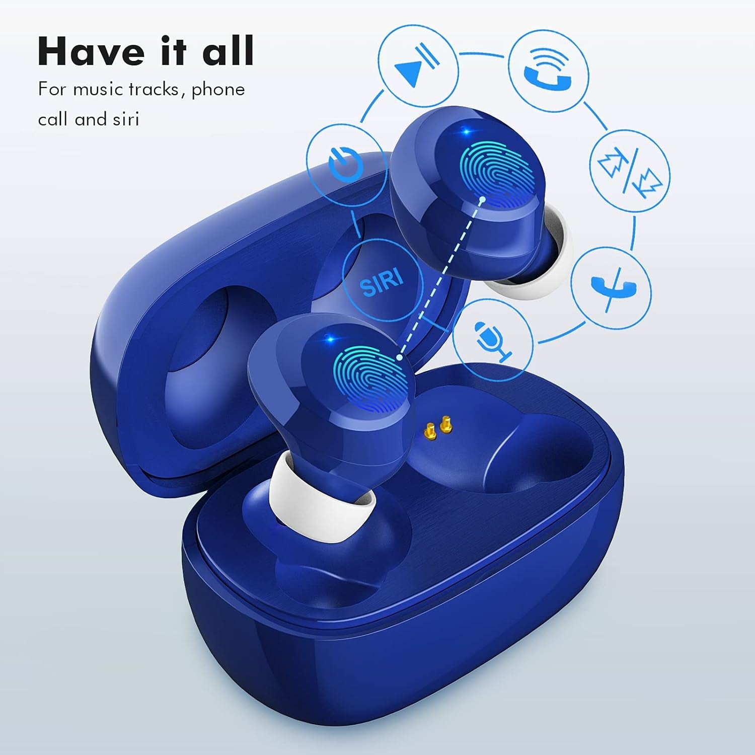 True Wireless Earbuds, Bluetooth 5.1 Small Ear Buds Comfortable Deep Bass Earphones 24Hrs Playtime Mini Charging Case IPX7 Waterproof Earbuds In-Ear Stereo Headphones Headset for Sports Workout Blue