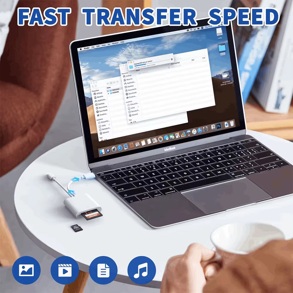 2-In-1 Card Reader, Lightning & USB-C SD/TF Card Adapter, Dual Slot Multi-Card Reader, Plug & Play for Iphone Samsung Xiaomi