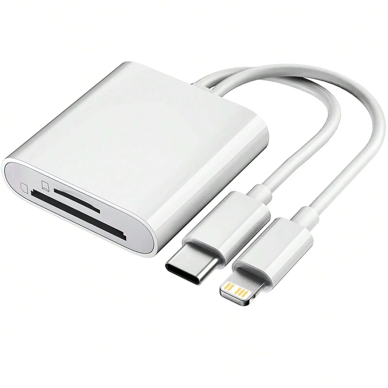 2-In-1 Card Reader, Lightning & USB-C SD/TF Card Adapter, Dual Slot Multi-Card Reader, Plug & Play for Iphone Samsung Xiaomi