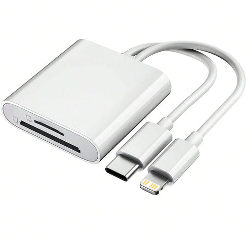 2-In-1 Card Reader, Lightning & USB-C SD/TF Card Adapter, Dual Slot Multi-Card Reader, Plug & Play for Iphone Samsung Xiaomi