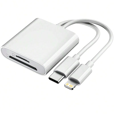 2-In-1 Card Reader, Lightning & USB-C SD/TF Card Adapter, Dual Slot Multi-Card Reader, Plug & Play for Iphone Samsung Xiaomi