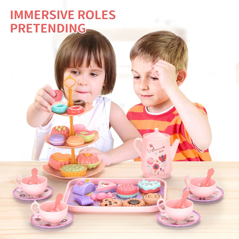 7 Afternoon Tea Sets Kid Pretend Play Toys Girls Play House Kitchen Food for Children Party/Picnic Gift Simulation Cup Cake