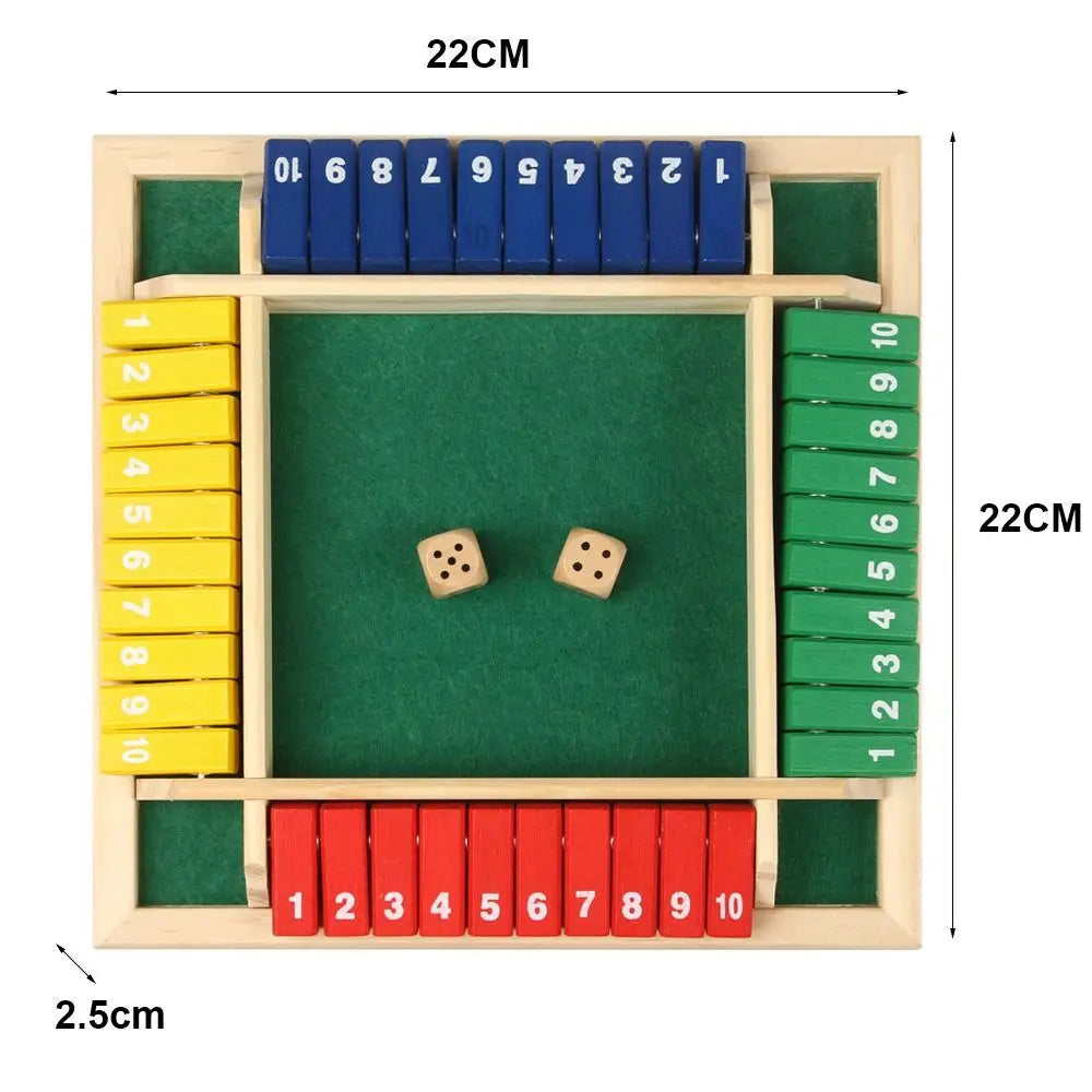 Classic 4 Sided Wooden Board Game with 2 Dice and Shut-The-Box Instructions, Classics Tabletop Version and Pub Board Game