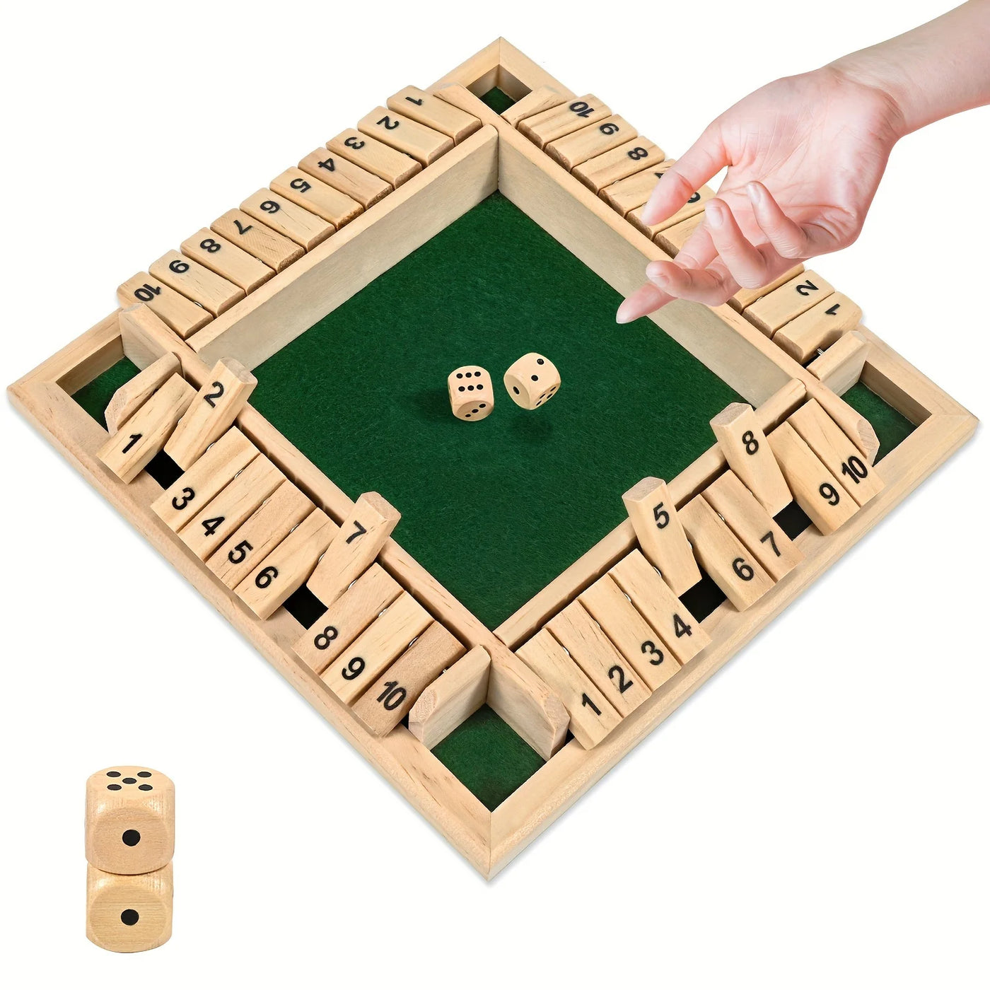 Classic 4 Sided Wooden Board Game with 2 Dice and Shut-The-Box Instructions, Classics Tabletop Version and Pub Board Game