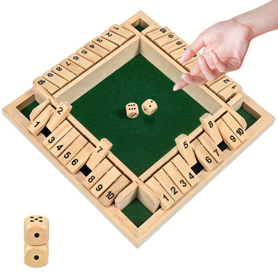 Classic 4 Sided Wooden Board Game with 2 Dice and Shut-The-Box Instructions, Classics Tabletop Version and Pub Board Game