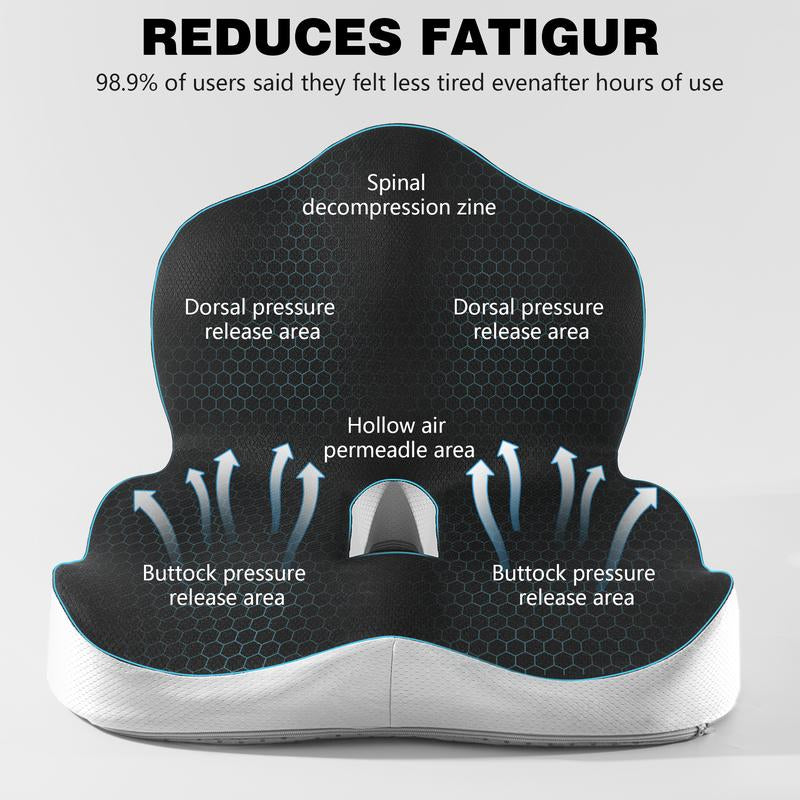 Ergonomic Seat Cushion with Lumbar Support Memory Foam Non-Slip Washable Skin-Friendly Cover for Sciatica Back Pain Relief Car Travel Wheelchair