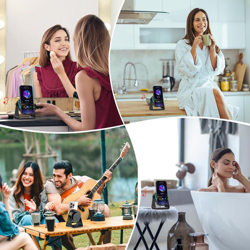 GIM Wireless Induction Audio Bluetooth Speaker, Cellphone Holder,Mobile Tablet Stand with Colorful Ambient Light,Gifts for Friend, Family