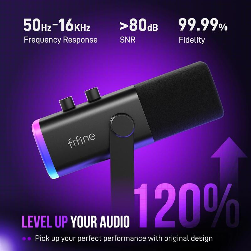 FIFINE AM8 XLR/USB Gaming Microphone for Podcast Recording, Dynamic RGB Mic with Quick Mute, Headphone Jack, Gain Knob, Volume Control, Desktop Mic for PC Gamer, XLR Mic for Audio Interface Mixer, for Smartphone