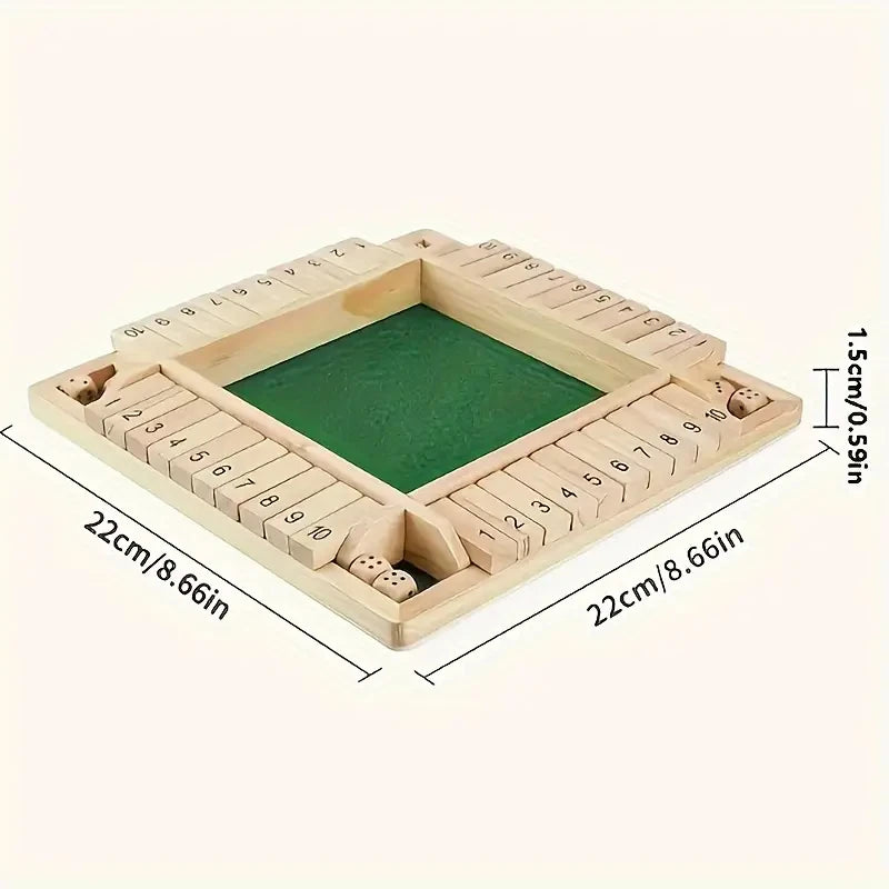 Classic 4 Sided Wooden Board Game with 2 Dice and Shut-The-Box Instructions, Classics Tabletop Version and Pub Board Game