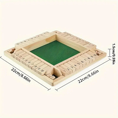 Classic 4 Sided Wooden Board Game with 2 Dice and Shut-The-Box Instructions, Classics Tabletop Version and Pub Board Game