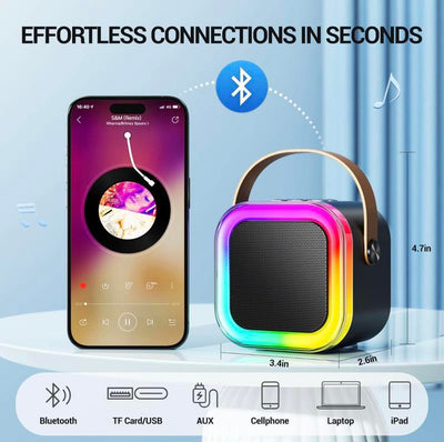 Mini Karaoke Machine with Microphone Sound System, Portable Karaoke Machine with 2 Wireless Microphones, Birthday Gifts for Girls and Children Aged 4-12, Family Gatherings Mini Karaoke