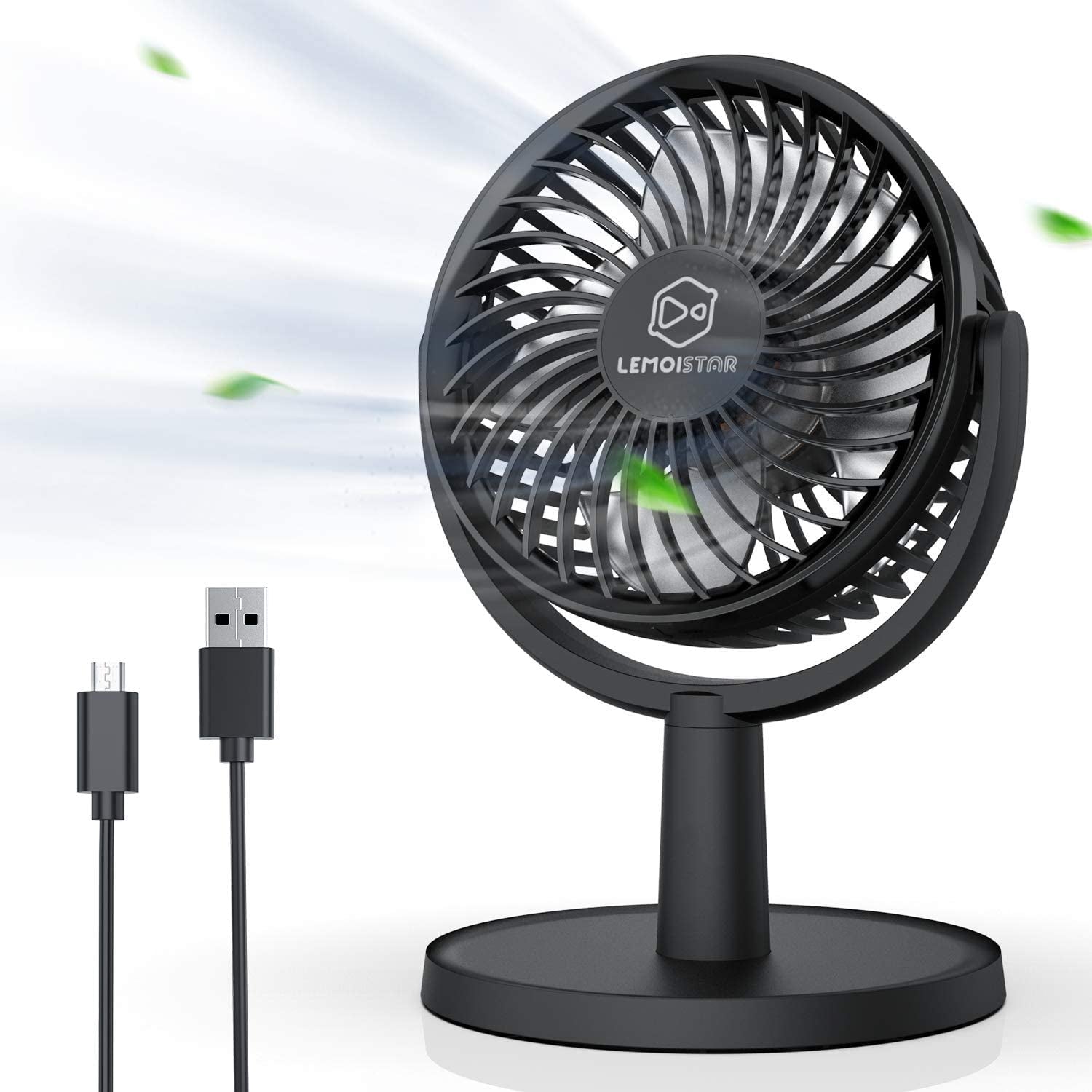 Mini Desk Fan, USB Powered Desktop Fan with 4 Speeds, Small but Powerful Strong Airflow Work Quiet, 310° Adjustment, Portable Personal Air Circulator Fan for Desktoptable Office Bedroom-Black