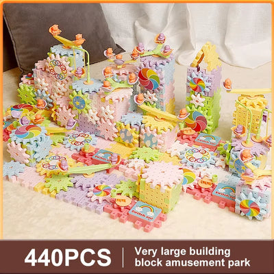 Electric Track Gears Building Blocks Puzzle Toy Model Plastic Kid House Educational Construction Toys for Children Birthday Gift