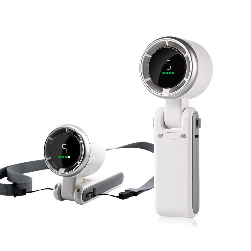 Portable Turbo Fan Mini Hanging Neck Fan 3600Mah USB Rechargeable Handheld Air Cooling Fan with 5 Gear for Summer Handheld Fan