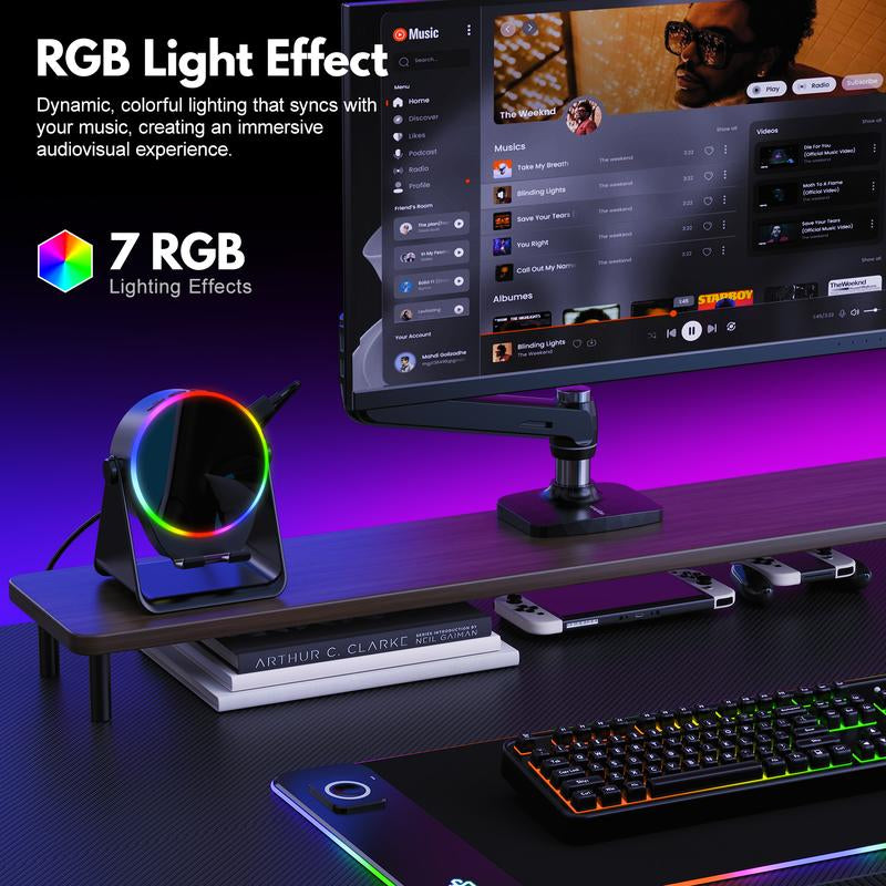 GIM Wireless Induction Audio Bluetooth Speaker, Cellphone Holder,Mobile Tablet Stand with Colorful Ambient Light,Gifts for Friend, Family