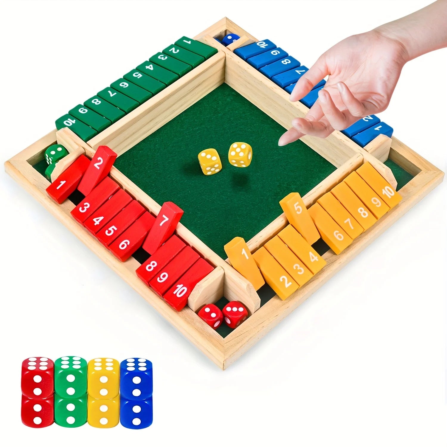 Classic 4 Sided Wooden Board Game with 2 Dice and Shut-The-Box Instructions, Classics Tabletop Version and Pub Board Game