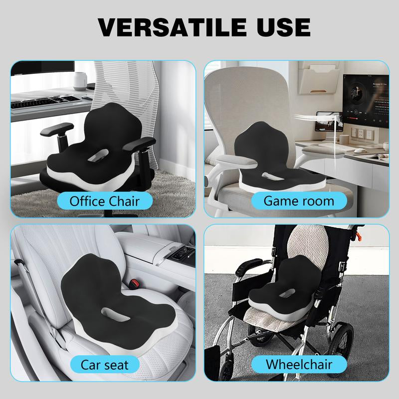 Ergonomic Seat Cushion with Lumbar Support Memory Foam Non-Slip Washable Skin-Friendly Cover for Sciatica Back Pain Relief Car Travel Wheelchair