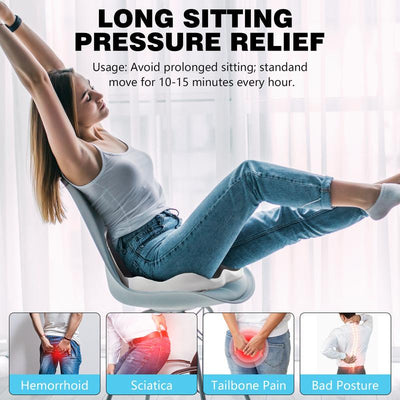 Ergonomic Seat Cushion with Lumbar Support Memory Foam Non-Slip Washable Skin-Friendly Cover for Sciatica Back Pain Relief Car Travel Wheelchair