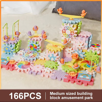 Electric Track Gears Building Blocks Puzzle Toy Model Plastic Kid House Educational Construction Toys for Children Birthday Gift