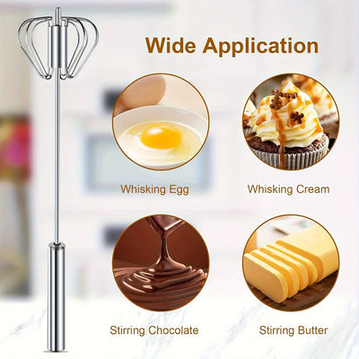 Durable Stainless Steel Semi-Automatic Egg Beater for Effortless Mixing and Beating in Kitchen Baking
