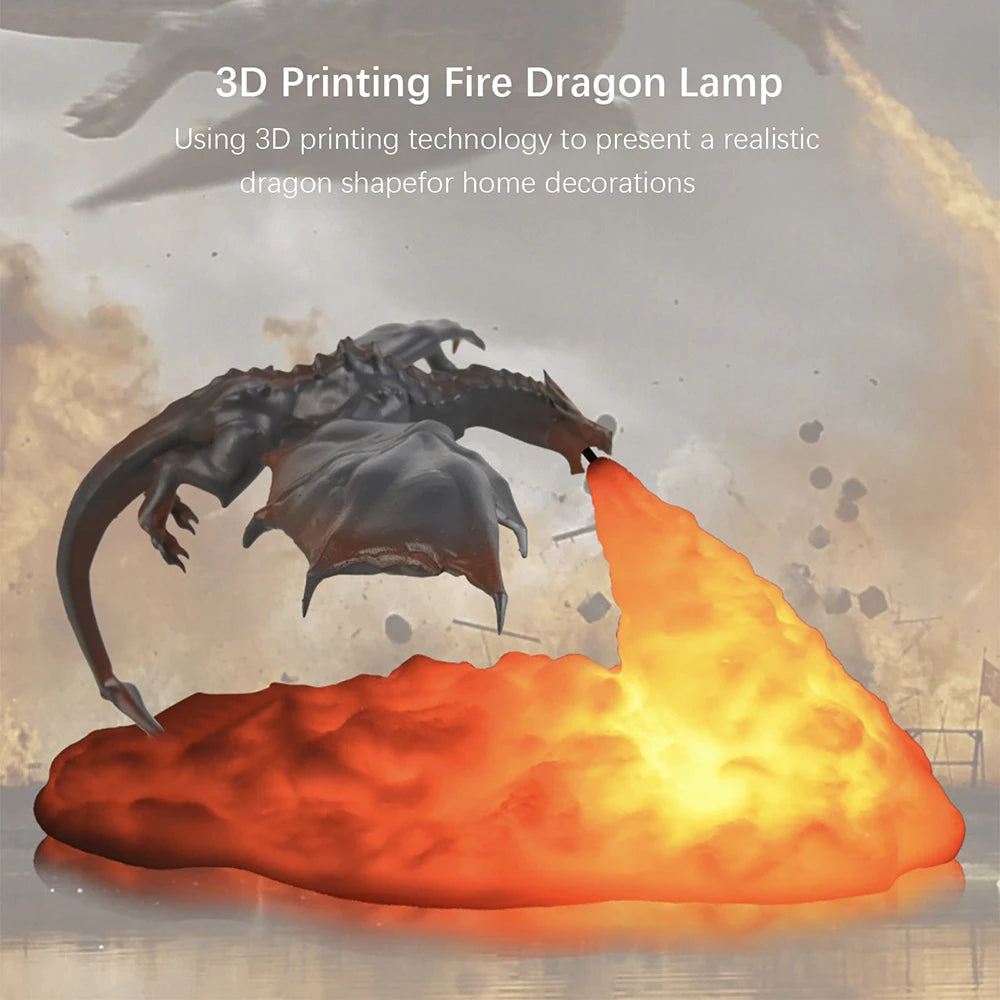 3D Printed Fire Dragon Lights, LED USB Rechargeable Desktop Lamp for E-Sport Child Gifts Murder Mystery Game Camping Gaming Deco