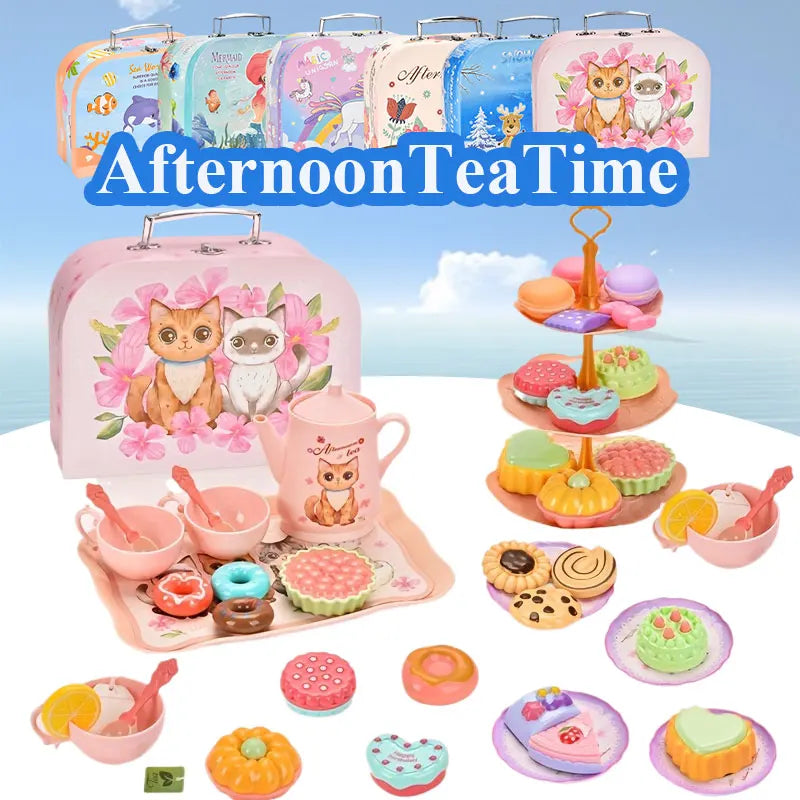 7 Afternoon Tea Sets Kid Pretend Play Toys Girls Play House Kitchen Food for Children Party/Picnic Gift Simulation Cup Cake