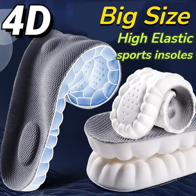 Large Size 4D Sports Massage Insoles EU47-48 for Adults High Elastic Soft Deodorization Massage PU Running Football Shoe Pads