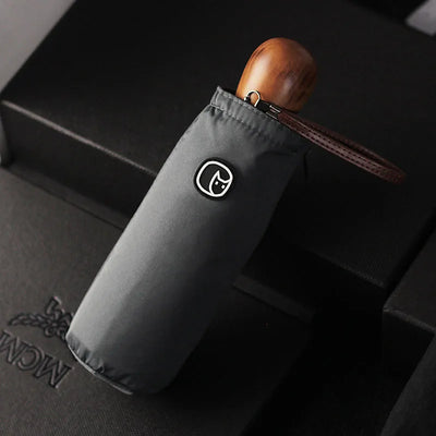 -Compact Pocket Mini Umbrella, Wood Handle, Windproof, UV Folding, Women, Kids, Men