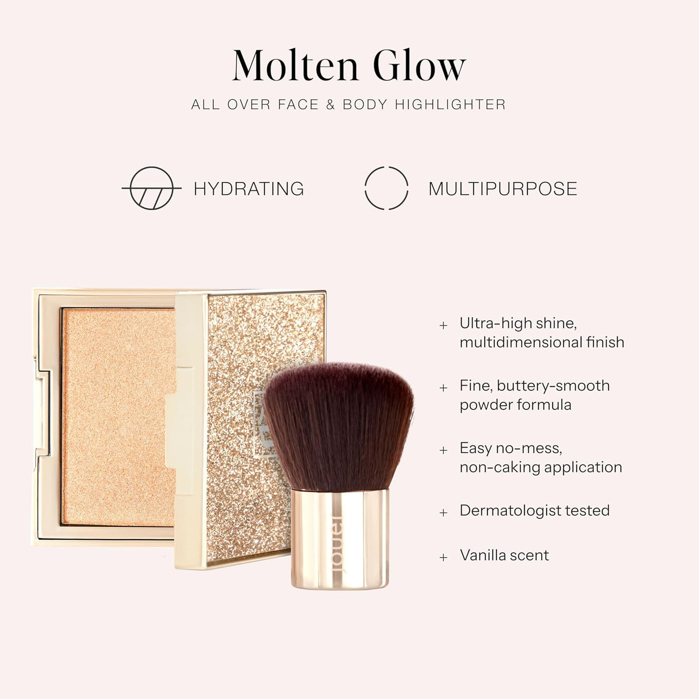 Molten Glow All over Face & Body Highlighter & Travel Brush Set - Luminizing Makeup - Shimmer & Highlight Powder