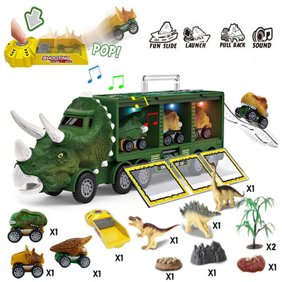 Dinosaur Transport Toy Truck Pull Back Vehicles Dino Container Storage Car Model Lighting Music Kids Boys Children Birthday Gift