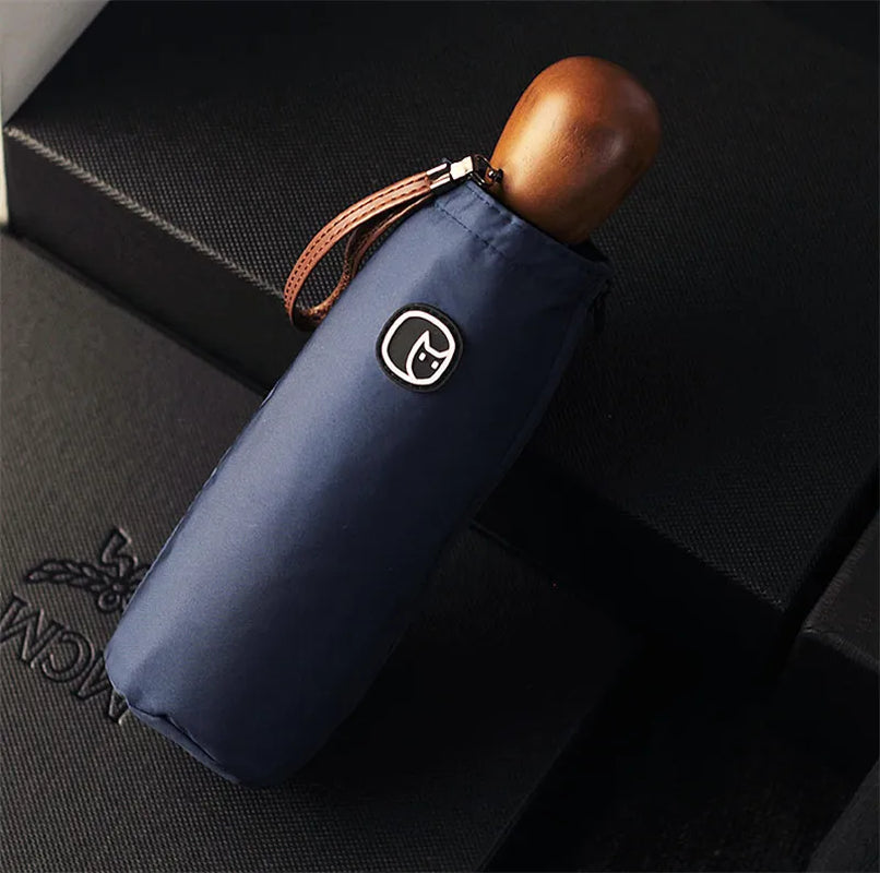 -Compact Pocket Mini Umbrella, Wood Handle, Windproof, UV Folding, Women, Kids, Men