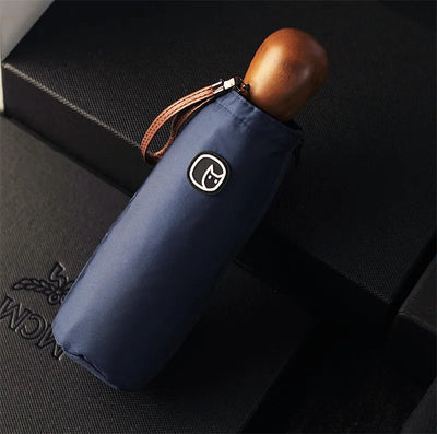 -Compact Pocket Mini Umbrella, Wood Handle, Windproof, UV Folding, Women, Kids, Men