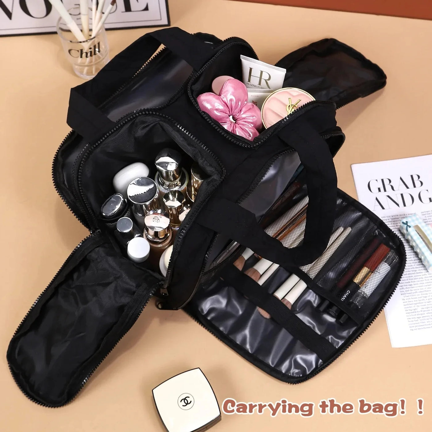 Large Capaci Portable Lightweight Makeup Bag Women'S Travel Miscellaneous Storage Bag Handheld Organizer Cosmetic Pouch Wash Bag