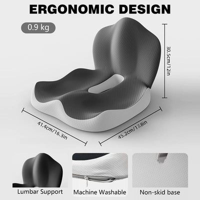 Ergonomic Seat Cushion with Lumbar Support Memory Foam Non-Slip Washable Skin-Friendly Cover for Sciatica Back Pain Relief Car Travel Wheelchair