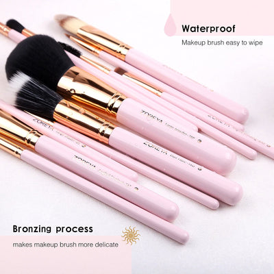 Makeup Brush Set 12Pcs Pink Synthetic Makeup Brushes Travel Set with Holder Makeup Brush Organizer Foundation Powder Contour Blush Eye Cosmetic Brush Sets in Case with Bonus Gift Makeup Sponge
