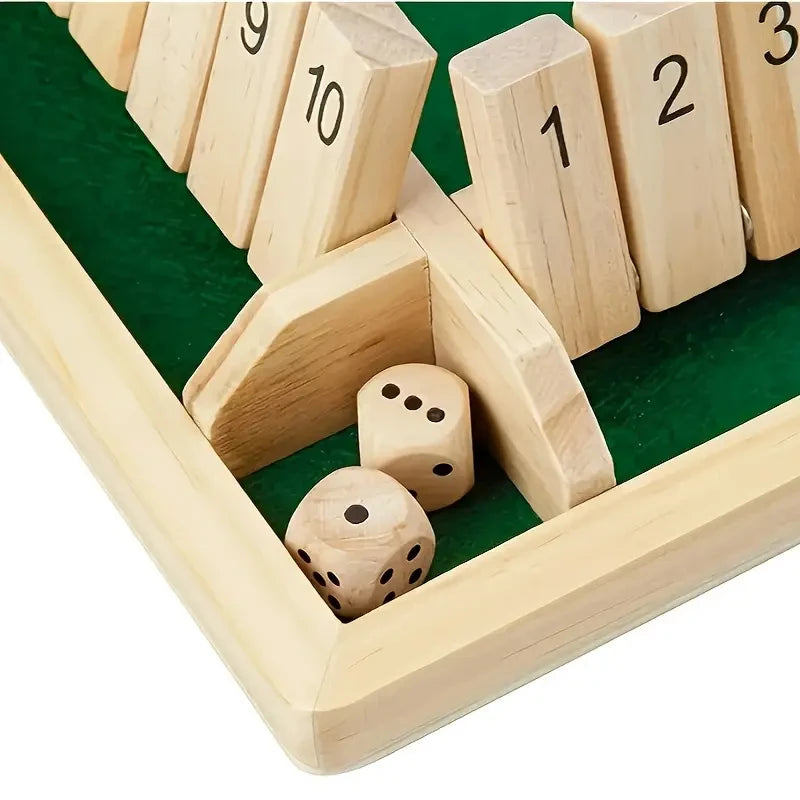 Classic 4 Sided Wooden Board Game with 2 Dice and Shut-The-Box Instructions, Classics Tabletop Version and Pub Board Game