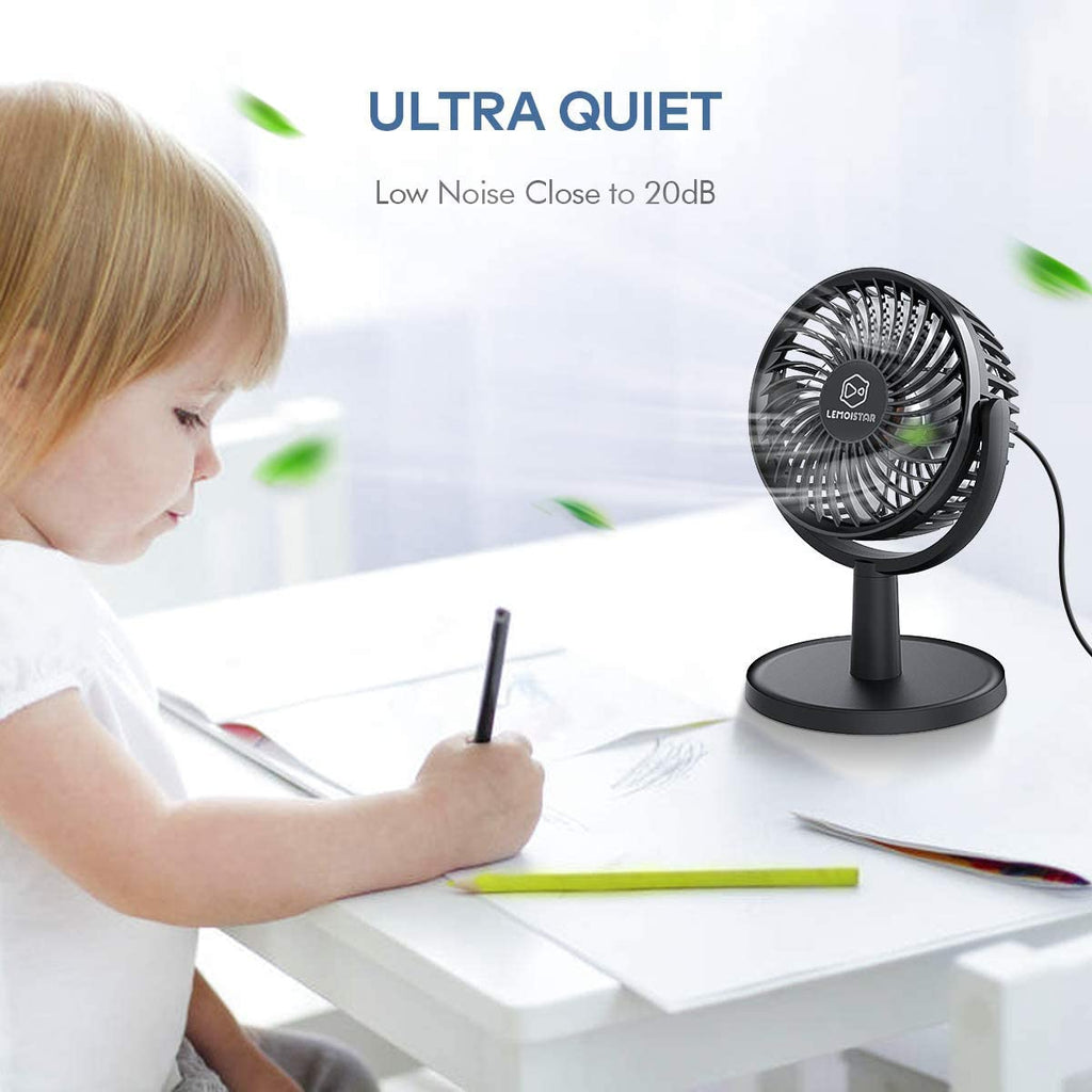 Mini Desk Fan, USB Powered Desktop Fan with 4 Speeds, Small but Powerful Strong Airflow Work Quiet, 310° Adjustment, Portable Personal Air Circulator Fan for Desktoptable Office Bedroom-Black
