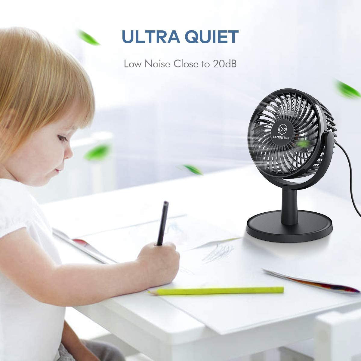 Mini Desk Fan, USB Powered Desktop Fan with 4 Speeds, Small but Powerful Strong Airflow Work Quiet, 310° Adjustment, Portable Personal Air Circulator Fan for Desktoptable Office Bedroom-Black