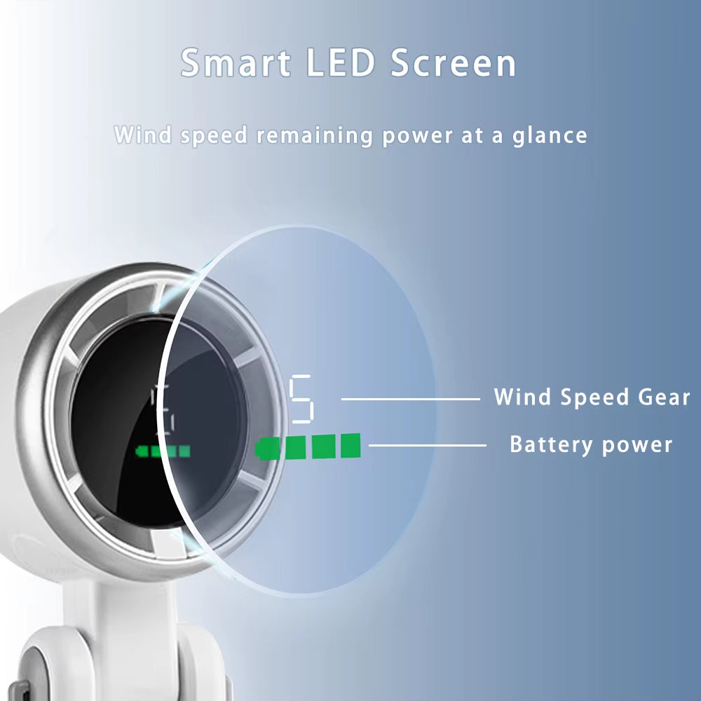 Portable Turbo Fan Mini Hanging Neck Fan 3600Mah USB Rechargeable Handheld Air Cooling Fan with 5 Gear for Summer Handheld Fan