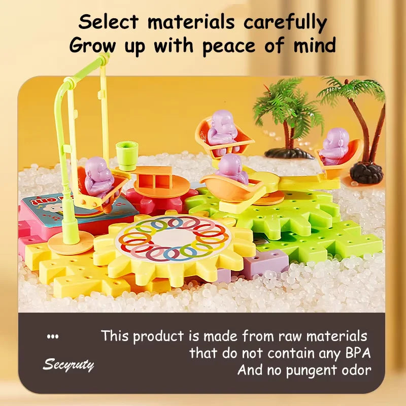 Electric Track Gears Building Blocks Puzzle Toy Model Plastic Kid House Educational Construction Toys for Children Birthday Gift