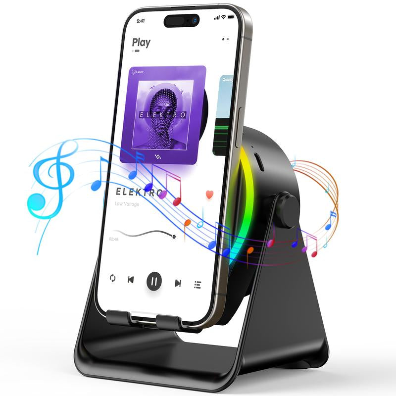 GIM Wireless Induction Audio Bluetooth Speaker, Cellphone Holder,Mobile Tablet Stand with Colorful Ambient Light,Gifts for Friend, Family