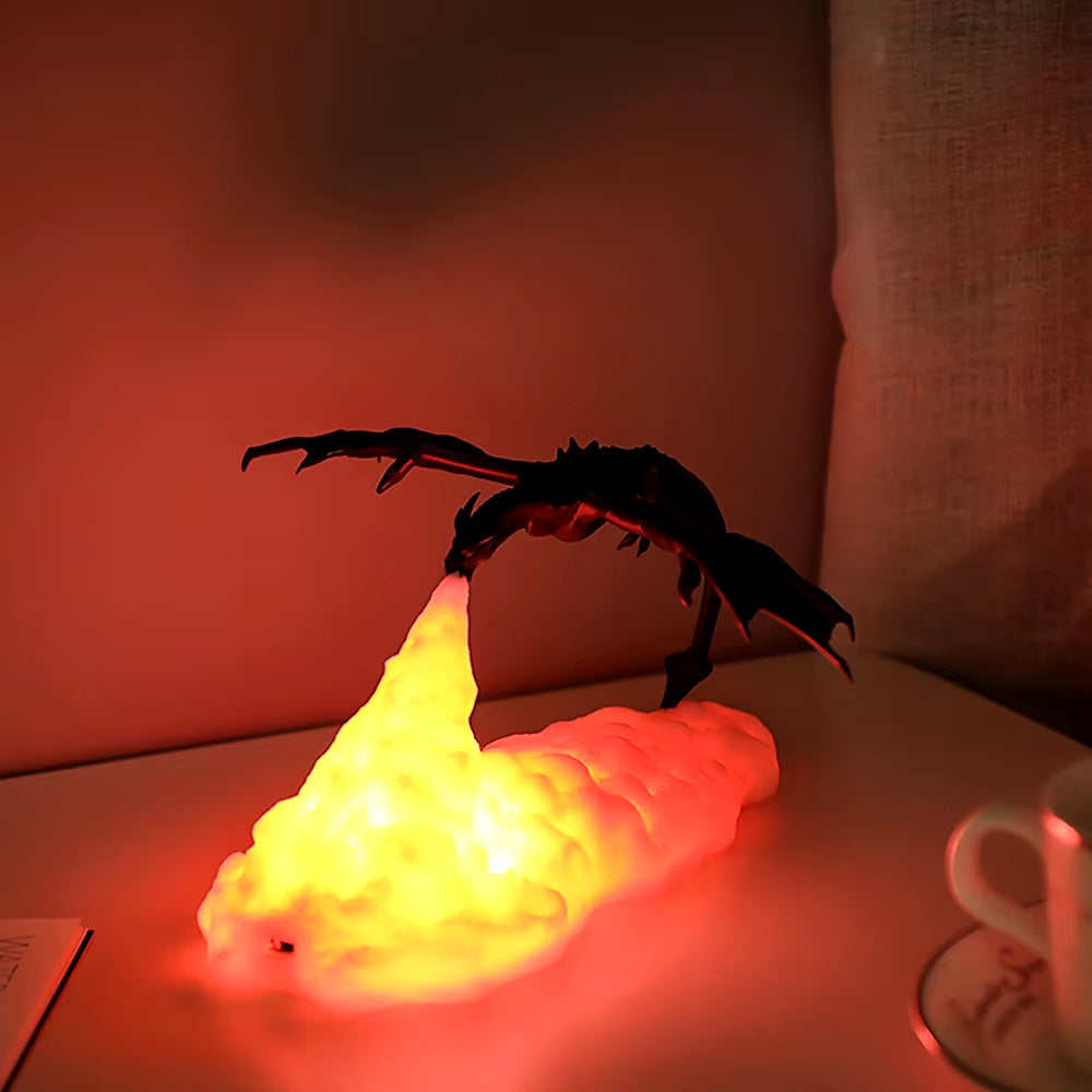 3D Printed Fire Dragon Lights, LED USB Rechargeable Desktop Lamp for E-Sport Child Gifts Murder Mystery Game Camping Gaming Deco
