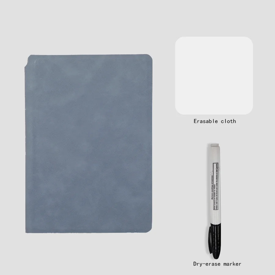 A5 Reusable Whiteboard Notebook Set with Whiteboard Pen Erasing Cloth Leather Memo Pad Weekly Planner Portable Stylish Office