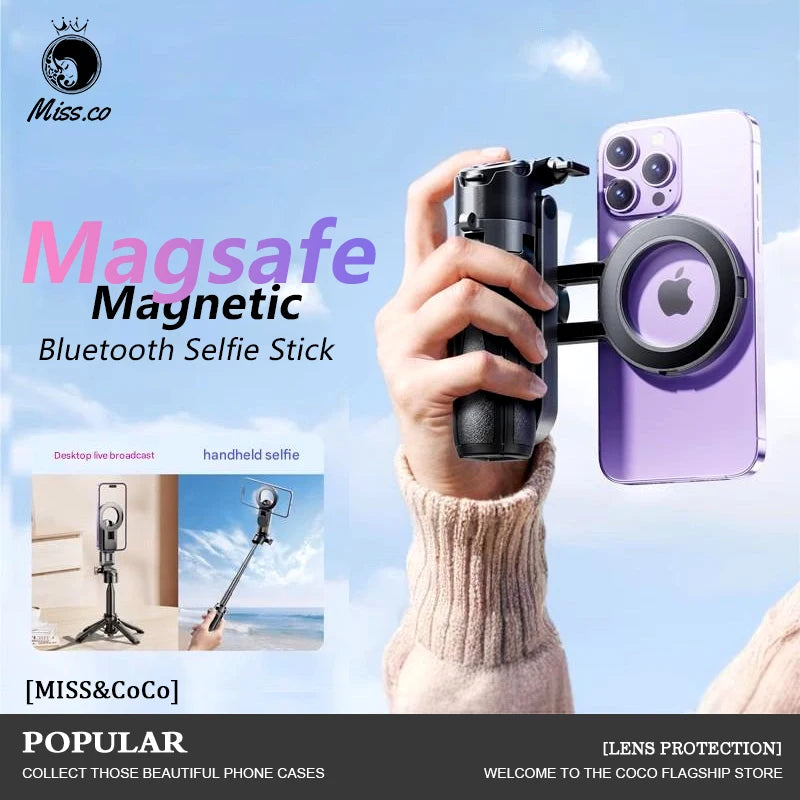 4-in-1 Multifunctional Selfie Stick with Wireless Remote Control, Magnetic Cell Phone Clip, and 360° Rotation
